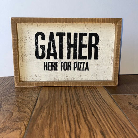 Primitives By Kathy | Gather Here For Pizza Sign 🍕 | 10" x 2.5" x 6.5" - Picture 1 of 6